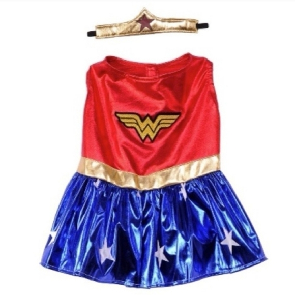 NWT Rubie's Wonder Woman Pet Dog Halloween Costume Cosplay Dress Headband New - Picture 3 of 11